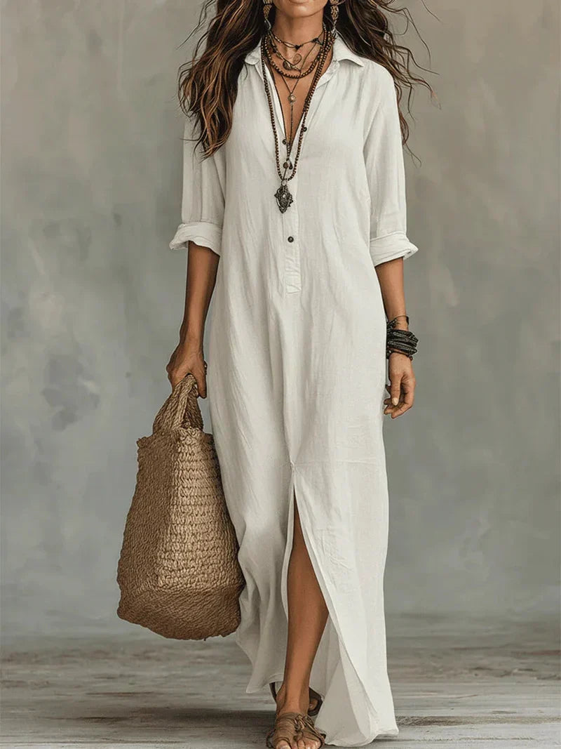 Céline™ | Vestido largo negro holgado con botones