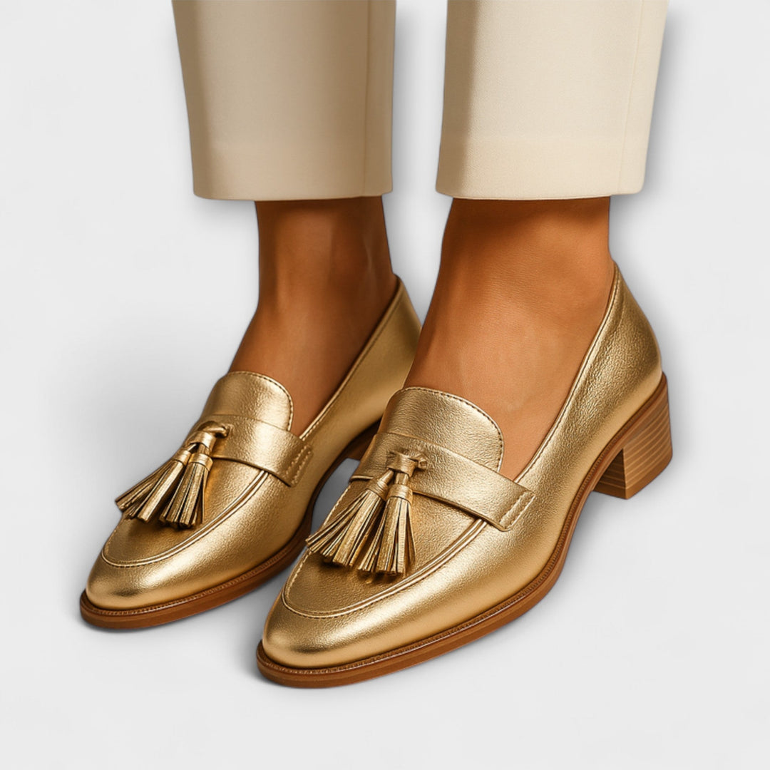 Celeste | Mocasines dorados