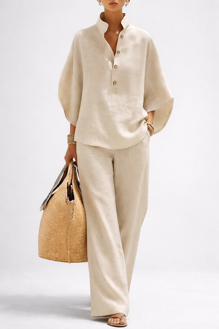 Vienna | Conjunto elegante de dos piezas con pantalón de pierna ancha y cuello