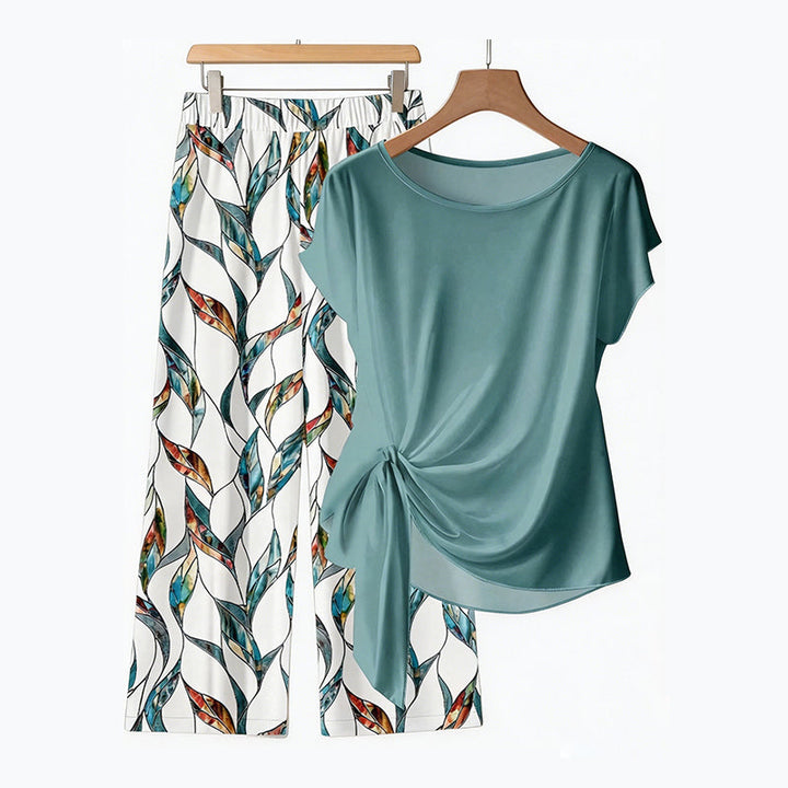 INMA | Conjunto de mujer: top con lazo lateral y pantalones estampados muy modernos ✨ Look veraniego, cómodo y moderno 👗