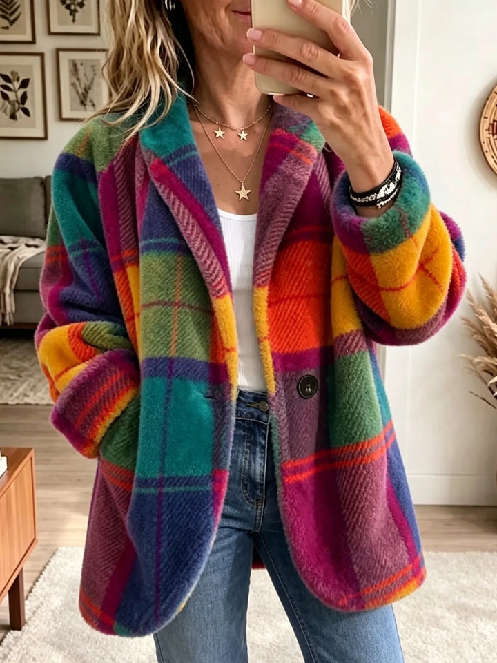 Chaqueta vintage de denim y cuadros con patchwork