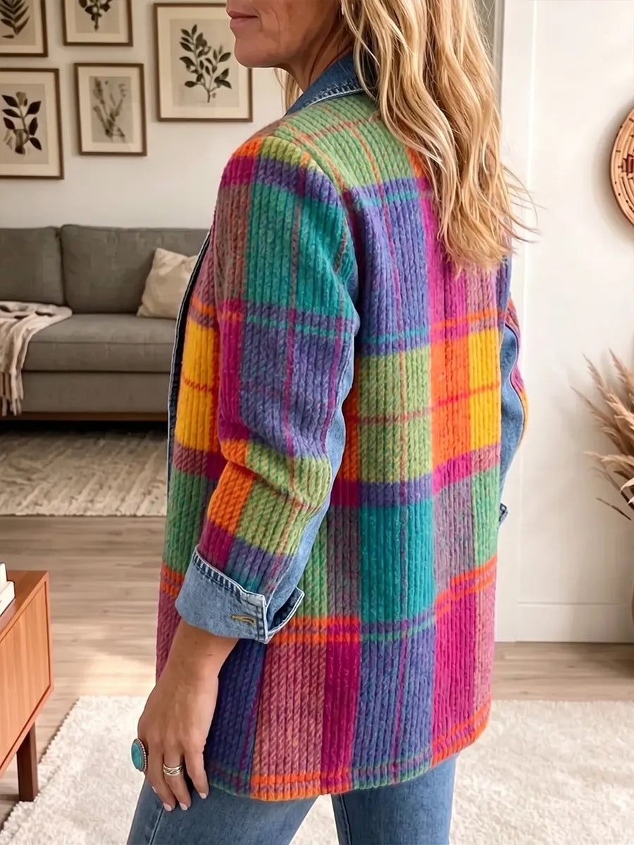 Chaqueta vintage de denim y cuadros con patchwork