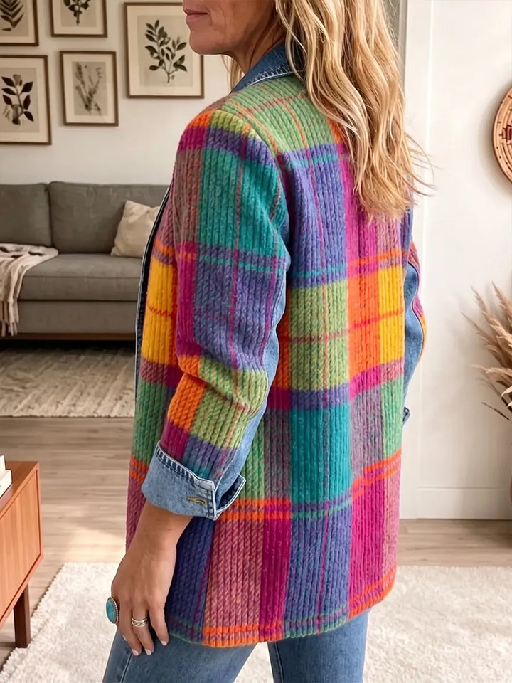 Chaqueta vintage de denim y cuadros con patchwork