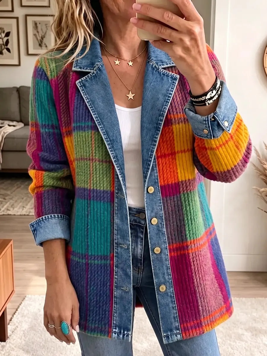 Chaqueta vintage de denim y cuadros con patchwork