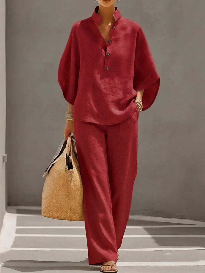 Vienna | Conjunto elegante de dos piezas con pantalón de pierna ancha y cuello