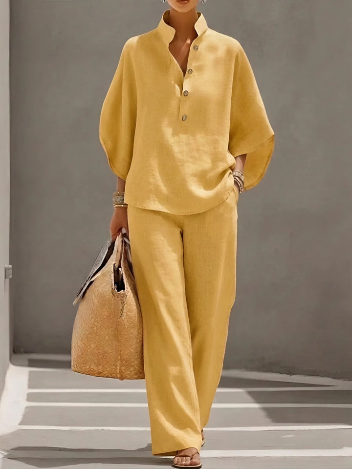 Vienna | Conjunto elegante de dos piezas con pantalón de pierna ancha y cuello
