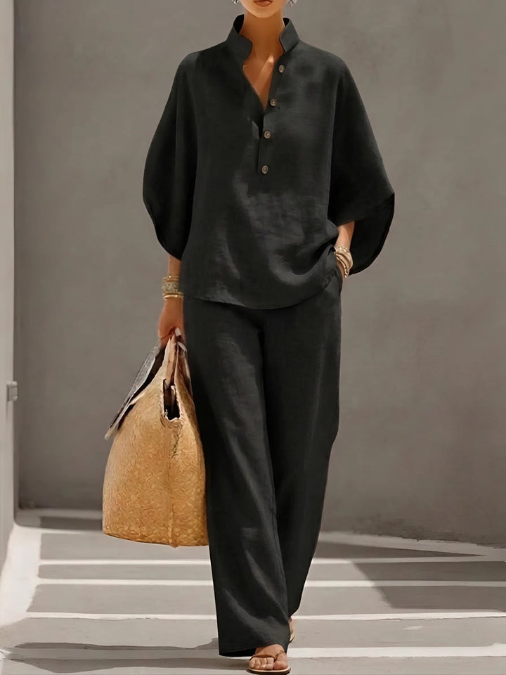 Vienna | Conjunto elegante de dos piezas con pantalón de pierna ancha y cuello