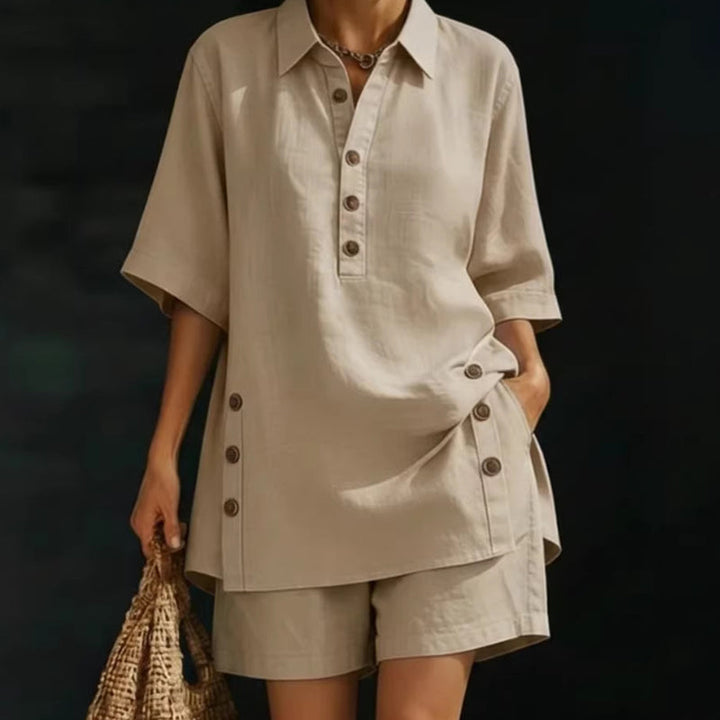 Clara | Conjunto de dos piezas para mujer: corte holgado, cuello polo, perfecto para el verano. ✨